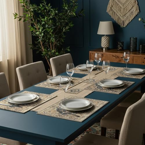Bucherry 6 Sets Boho Cork Placemats 16 x 12 Inch, Blue