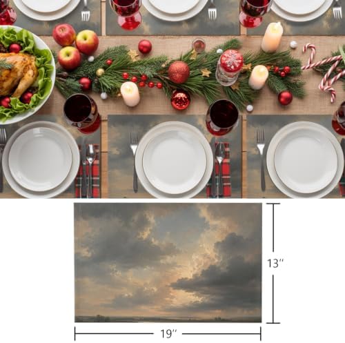Sky Clouds Placemats Set of 8, Cotton Linen Fabric Place Mats, Rustic