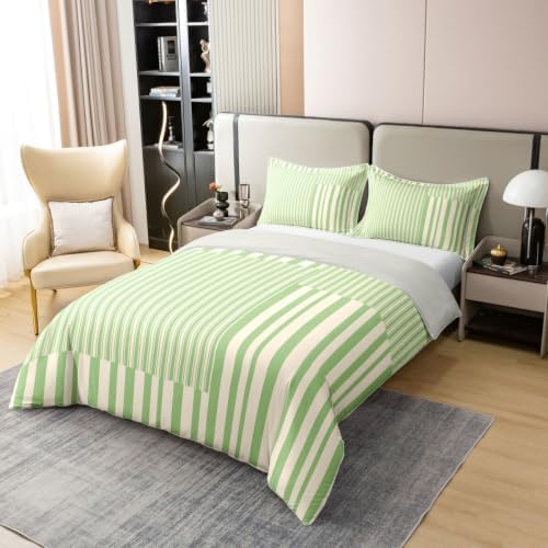 Erosebridal Green Beige Striped King 100% Cotton Duvet Cover All