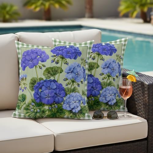 Blue Geranium Clusters Outdoor Pillow Covers 18"x18" Set of 2