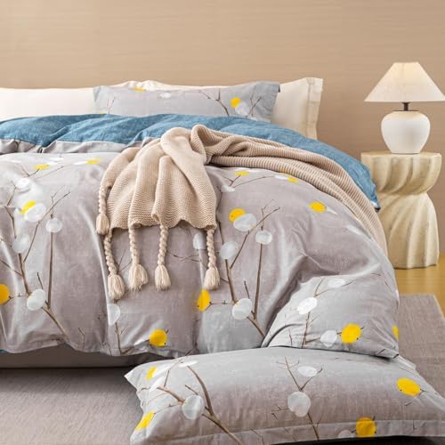 OAITE King Duvet Cover Set 3pcs 100% Cotton Grey Abstract Branch