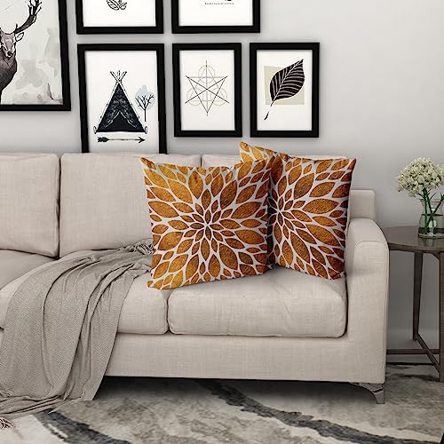 Mustard Yellow Dahlia Pillow Covers 20X20 Inch Geometry Floral Couch