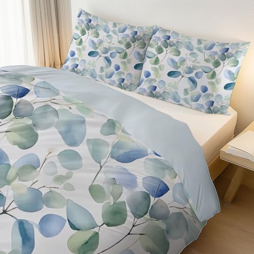 Duvet Cover King, Minimalist Scandinavian Plant Eucalyptus Leaves
