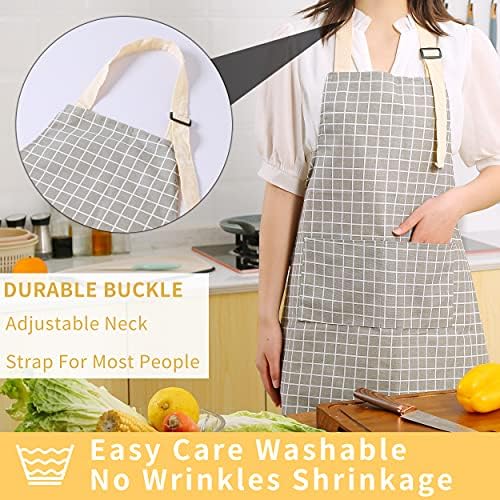 Tosewever 2 Pieces Kitchen Cooking Aprons, Waterproof Linen Adjustable