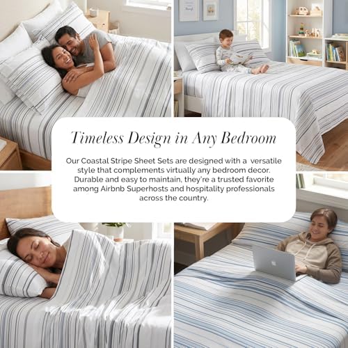 Coastal Striped Sheets Full Size 15 Inch Deep Pocket Soft Microfiber