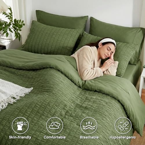 Full Size Comforter Sets 7 Piece, Olive Green Bed in a Bag Full