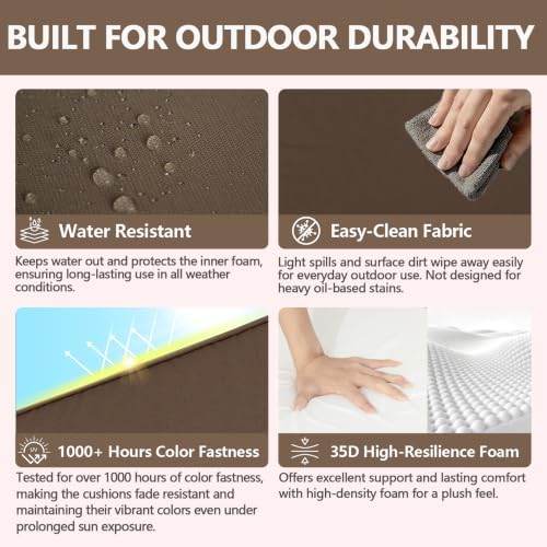 Goodgoods 19.5x19.5 Outdoor Chair Cushions Set of 4, 35D Foam, Brown