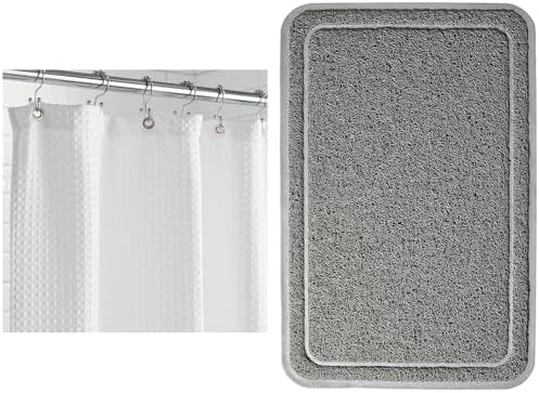GORILLA GRIP Shower Curtain, 72x72, White and Loofah Shower Mat