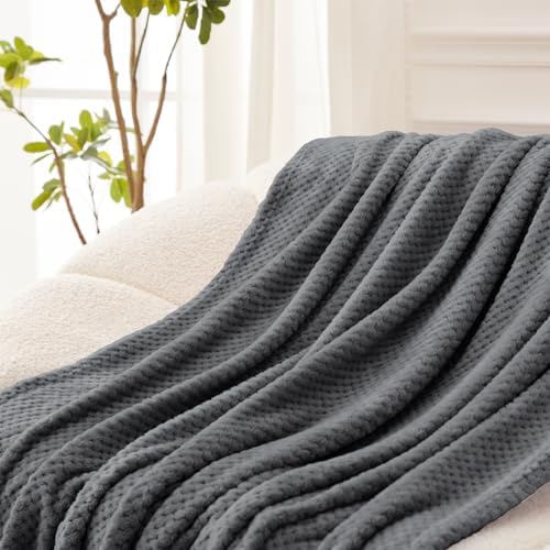 Exclusivo Mezcla Large Waffle Fleece Throw Blanket for Couch, Gray