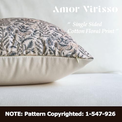 Amor Virisso Floral Pillow Covers 20x20 Set of 2 Vintage Block Print