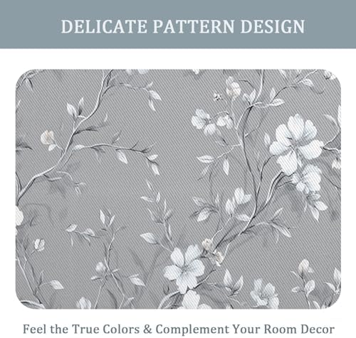 Grey Floral Blackout Curtains for Bedroom, 96 Inch 2 Panels, Flower