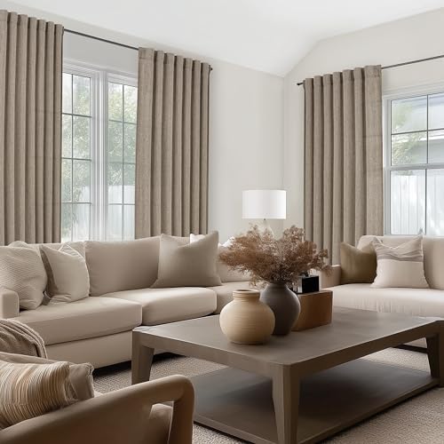 Living Room Pleated Linen Curtains 108 Inches Long 2 Panel Sets