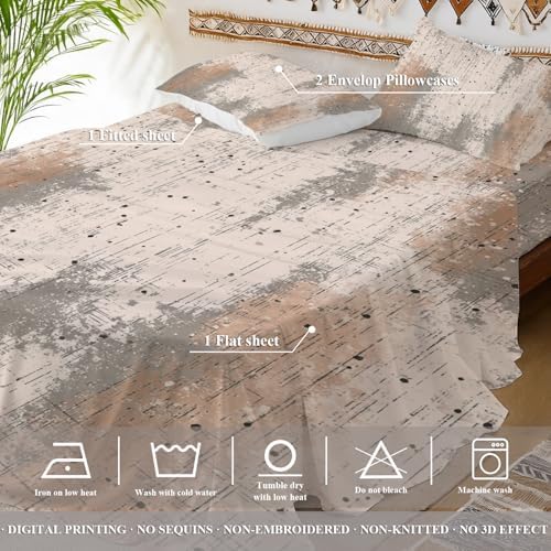 Shrahala Abstract Art Surface Twin XL 4 Piece Sheets Set, Muted Grainy