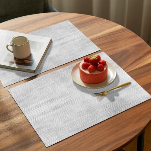 Slate Gray Placemats Set of 6, Washable PVC Kitchen Table Mats Place