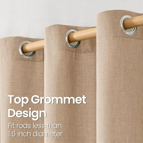 BGment Faux Linen Curtains for Living Room, 52 x 95 Inch, Tan 2 Panels