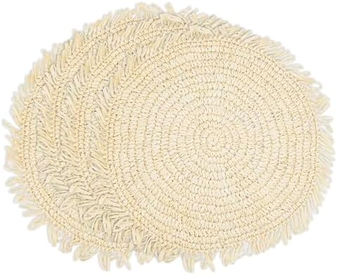 Saro Lifestyle Rustic Raffia Fringe Placemat (Set of 4), Ivory, 14"