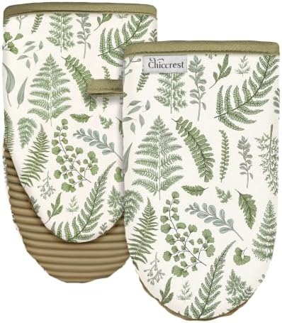 100% Thick Cotton Oven Mitts Ribbed Soft Silicone Natural Leaf