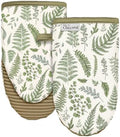 100% Thick Cotton Oven Mitts Ribbed Soft Silicone Natural Leaf