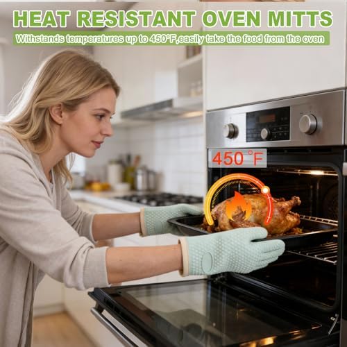 2Pack Oven Mitts Heat Resistant,Silicone Oven Gloves with