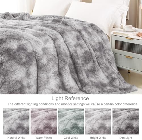 Exclusivo Mezcla Fluffy Faux Fur King Size Blanket for Bed, Dark Grey