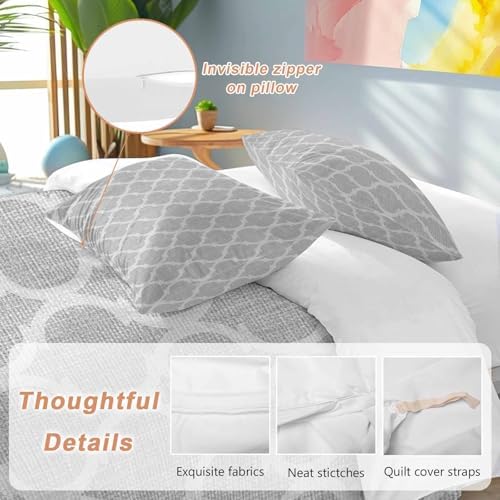 Grey Bedding Queen Duvet Cover Set, 3 Piece Microfiber Soft Comforter