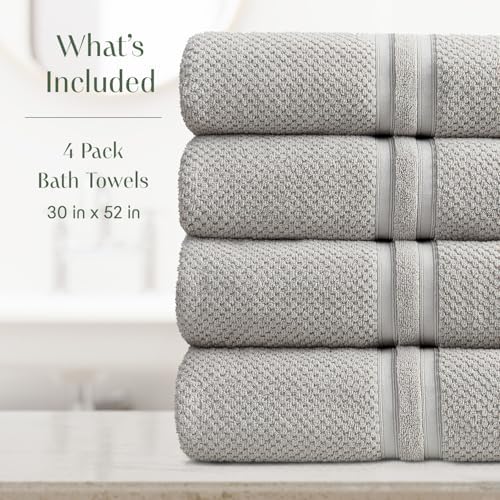 Springtree Home 100% Cotton Bath Towel Set | 4-Pack | Textured | Grey