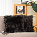HYSEAS Set of 2 Decorative Faux Fur Throw Pillow Covers, Black Fluffy