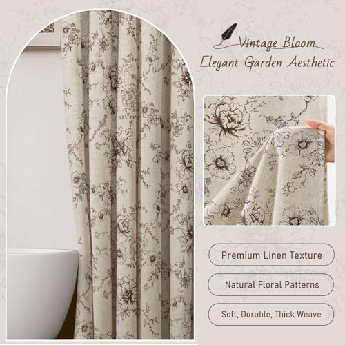 Farmhouse Floral Vintage Shower Curtain for Bathroom, Brown and Tan