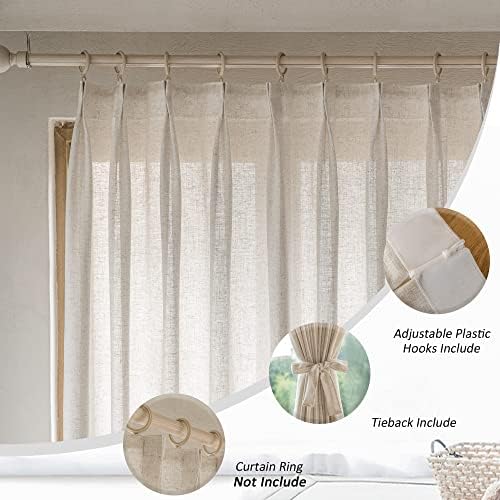 MAIHER Natural Linen Pinch Pleat Semi Sheer Curtains 120 Inches Long 1