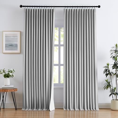 Grey Pinch Pleated Back Tab Memory Trained Full Blackout Curtains 84"