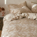 Linen Cotton Duvet Cover Full,Soft Breathable,Leaves Jacquard Textured