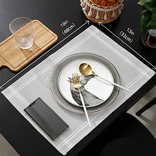 Pure Light Grey Table Runner and Placemats for Dining Tables, Burlap