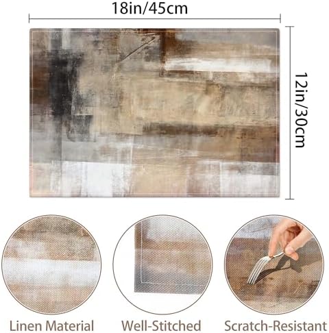 Brown and Gray Placemats Washable, Linen Rectangular Place Mats Set of