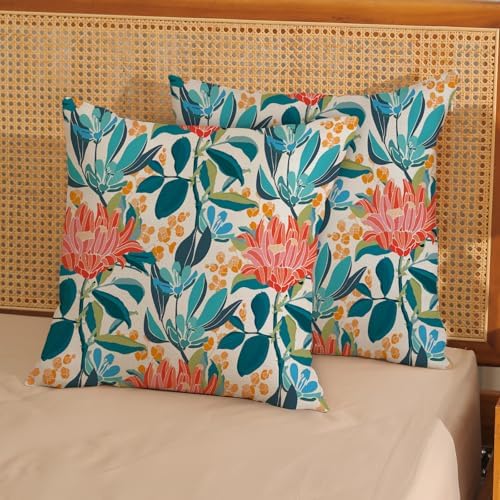 Boho Outdoor Pillow Covers 22x22 Inch 2 Pcs Aqua Teal Coral Colorful