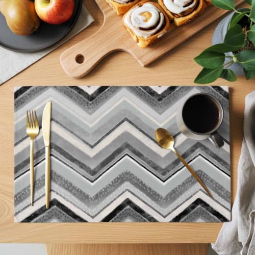 Cotton Linen Placemats for Dining Table Set of 8 Grey Chevron