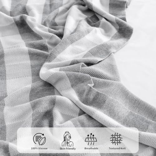 BOV Knit Throw Blanket 50x60, Decorative Checkered Throw, Heather Gray