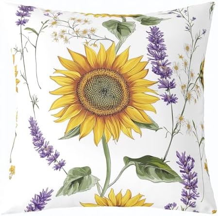 Feelyou Sunflower Throw Floral Pillow Covers 22"x22" Set of 2 Soft