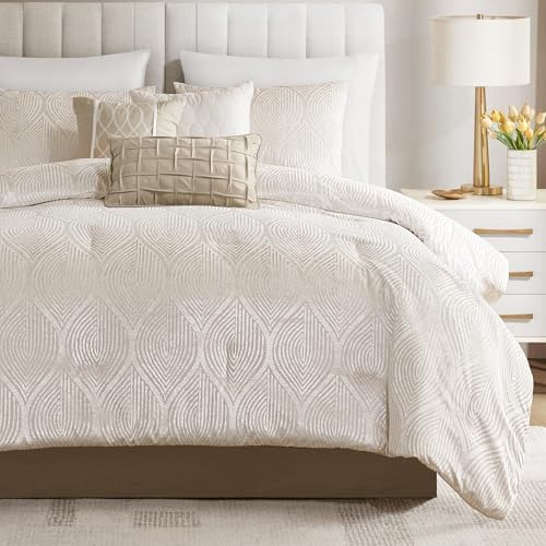 Madison Park Velvet Jacquard Champagne King Comforter Set, 7pc