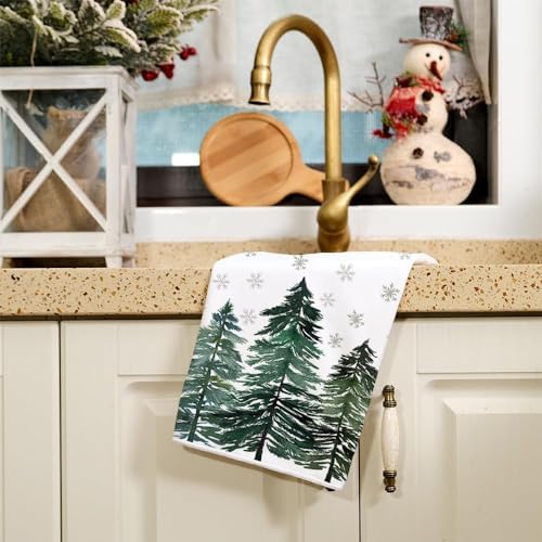 ARKENY Christmas Kitchen Towels Set of 2,Green Tree Xmas Decor