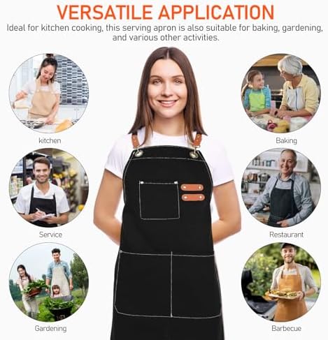 Cooking Apron Black 12 Oz Cotton Chef Apron with Adjustable Straps for