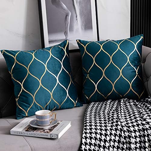 DEZENE 20x20 Inch Gold Velvet Throw Pillow Covers: 2 Pack Square