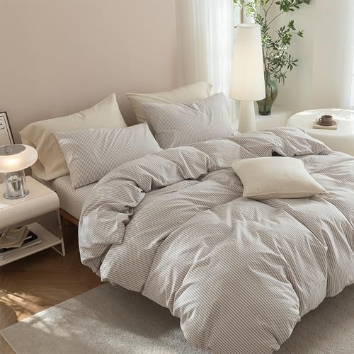 JIYUAN Oversized Queen Washed Cotton Duvet Cover Set Linen-Like