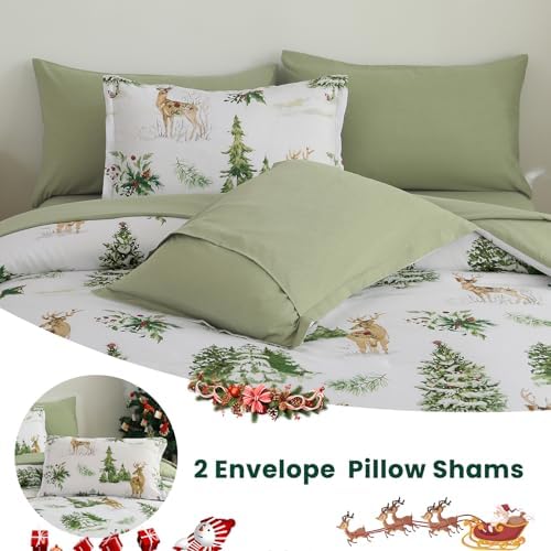 Luxudecor Christmas Duvet Cover Set King Size 3 Pieces,White Christmas