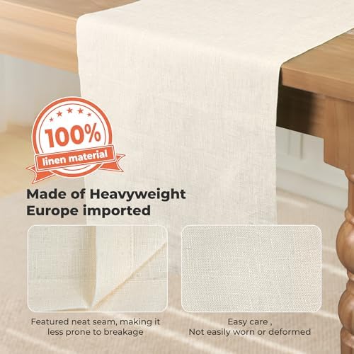 100% Pure Linen Extra Long Table Runner - 14 x 108 Inch Farmhouse