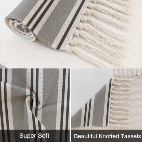 Grey Striped Hallway Runner Rug 2'x5', Modern Farmhouse Vertical