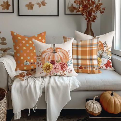 Fall Outdoor Throw Pillow Covers 20x20 Set of 4 Pumpkin Thanksgiving