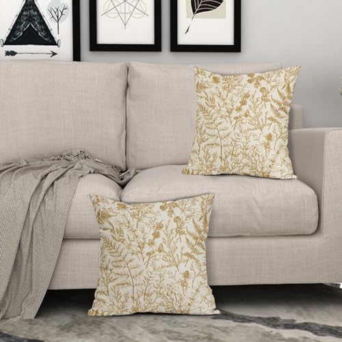 Mustard Yellow Floral Pillow Covers 20x20 Set of 2 Botanical Print
