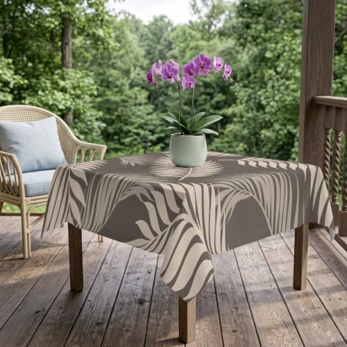 Rustic Palm Leaves Table Cloth, Tropical Leaf Botanical Summer Gray