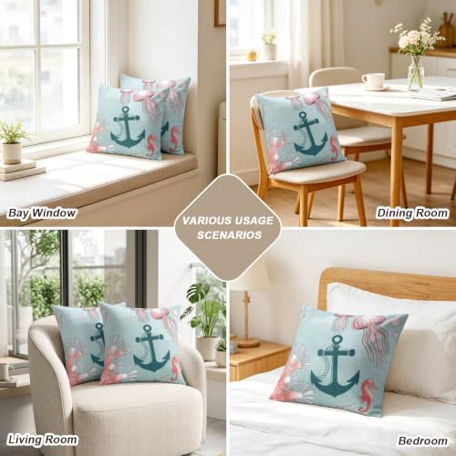 20 x 20 Inch Pillow Covers Set of 2, Ocean Coastal Decorative Throw