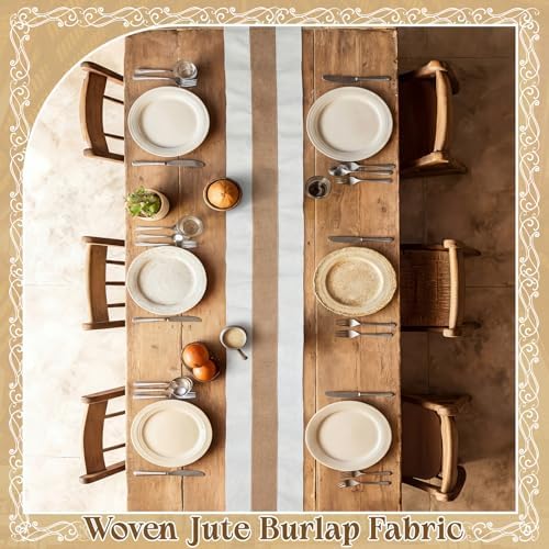Boao 10 Pack Burlap Table Runners 12 x 108 Inch, White Edges Wedding